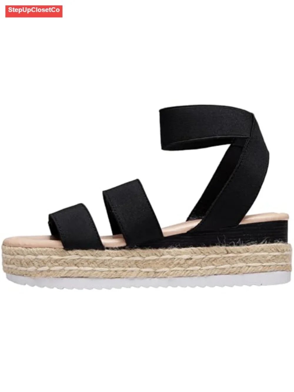 Women's Platform Wedge Sandals, Triple Elastic Strap, Open Toe Espadrille